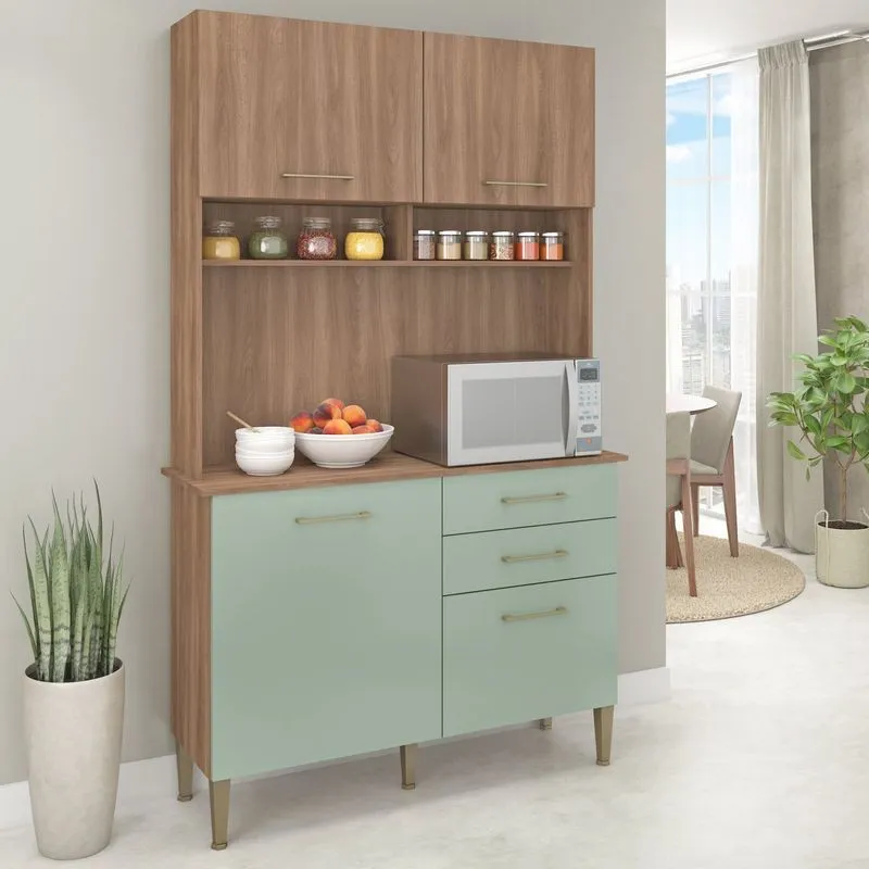 Cozinha Compacta 115cm 4 Portas 2 Gavetas Millena Fellicci Manchester/verde