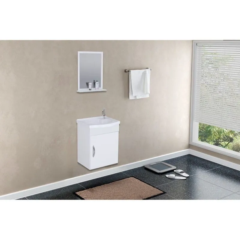 Conjunto Gabinete De Banheiro Suspenso 39cm 1 Porta Com Cuba E Espelheira Siena Aj Rorato Branco