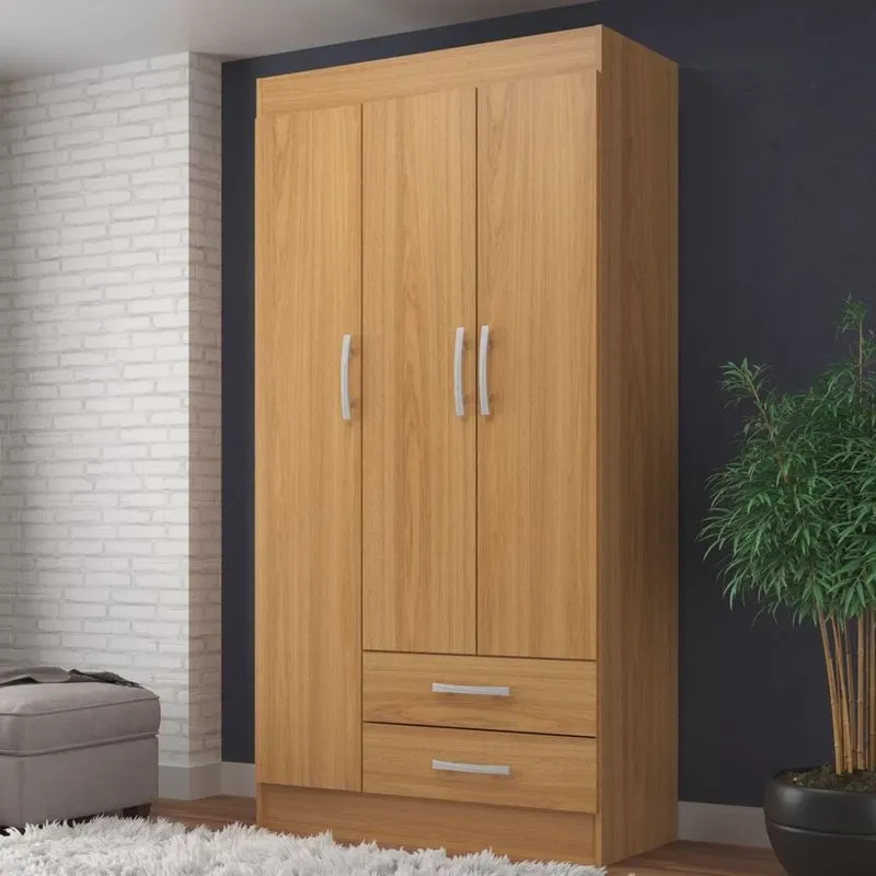Guarda Roupa Solteiro 3 Portas 2 Gavetas Alice Evidência Móveis