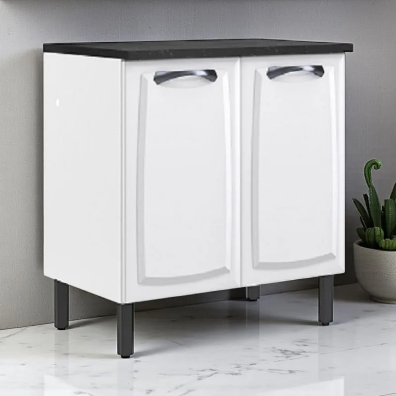 Balcão Em Aço 80cm 2 Portas Com Tampo New Premium Itatiaia Branco/nero Marquina