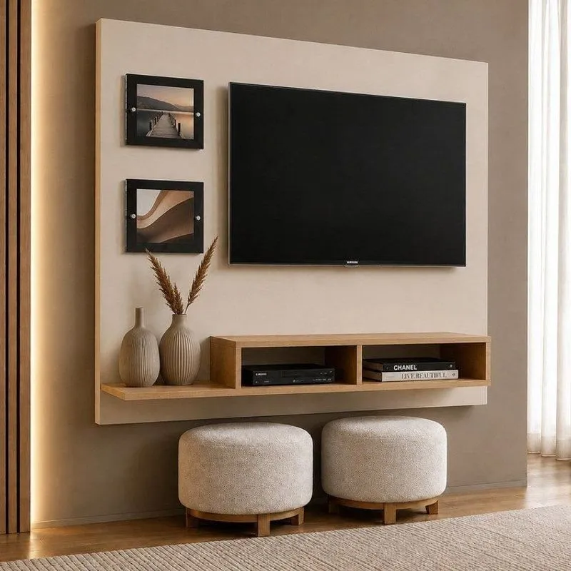 Painel Para Tv Até 46 Polegadas 2 Prateleiras Hades Valdemóveis Off White/cinamomo