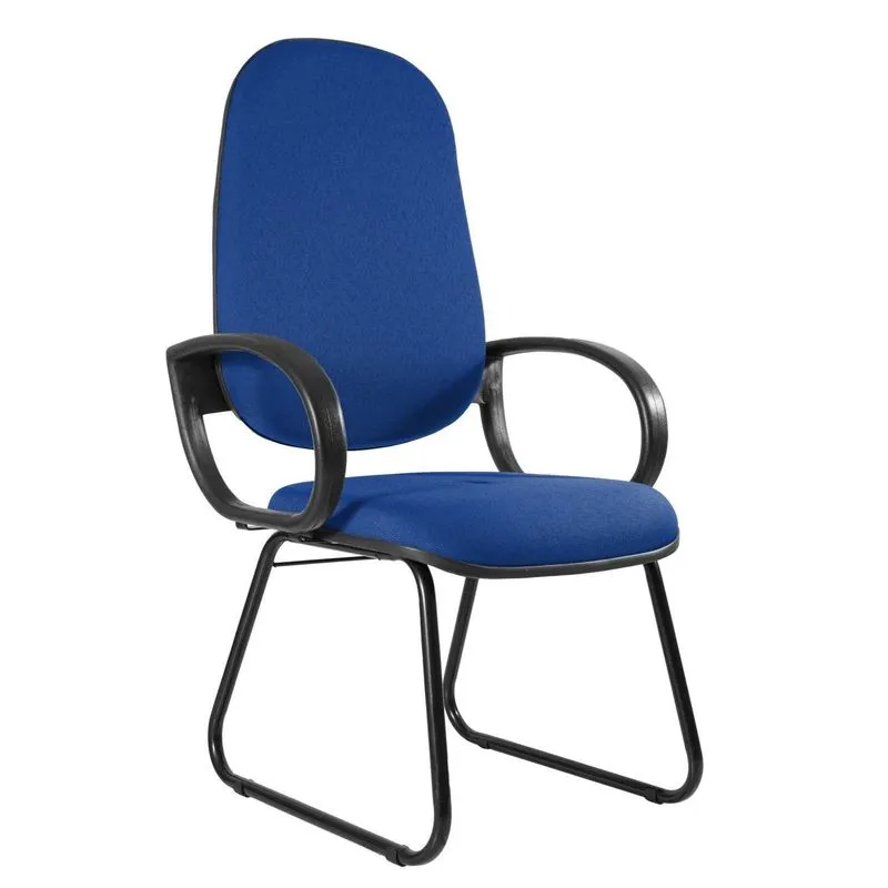 Cadeira Interlocutor Base Sky Com Braço Orelha Metal Wood Design Azul