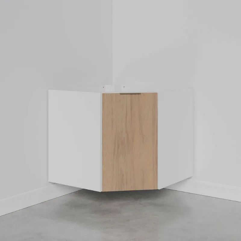 Balcão Canto Oblíquo Planejado sem Tampo Ipanema CabeCasa MadeiraOriginals Acácia/Branco