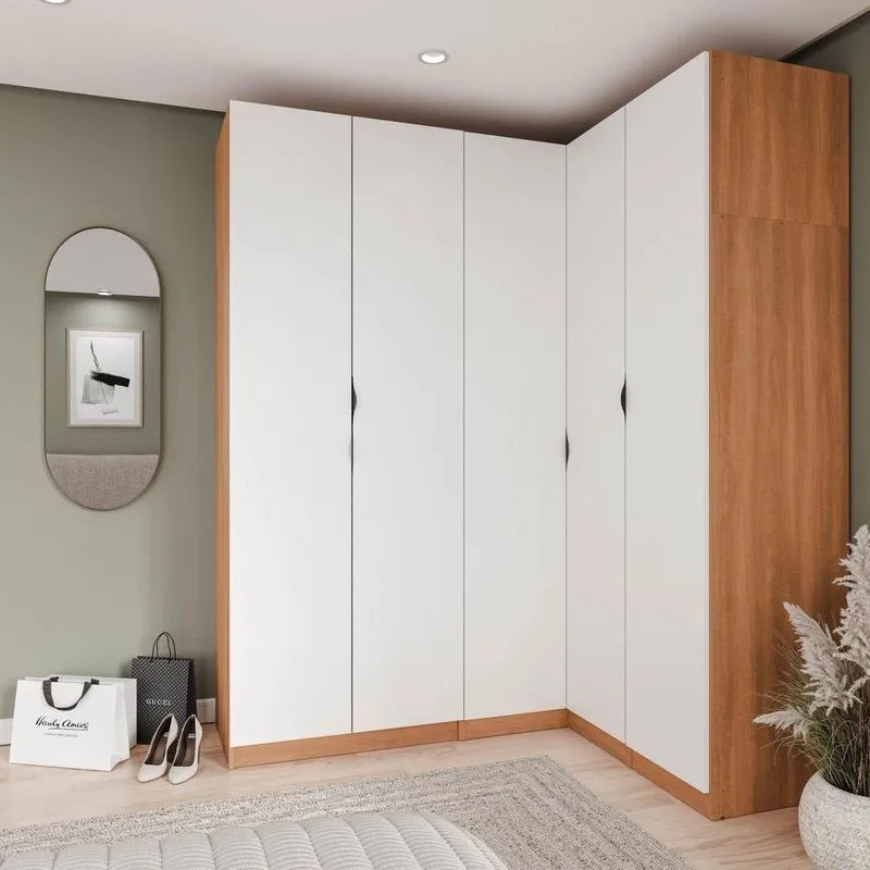 Guarda Roupa Modulado de Canto 5 Portas 3 Peças Hera CabeCasa MadeiraMadeira Louro/Branco Geada