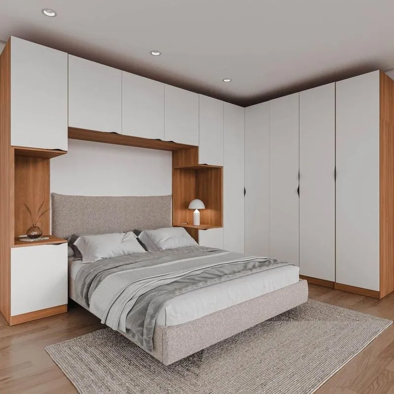 Guarda Roupa Modulado de Casal 12 Portas 6 Peças 2 Mesas de Cabeceira Hera CabeCasa MadeiraMadeira Louro/Branco Geada