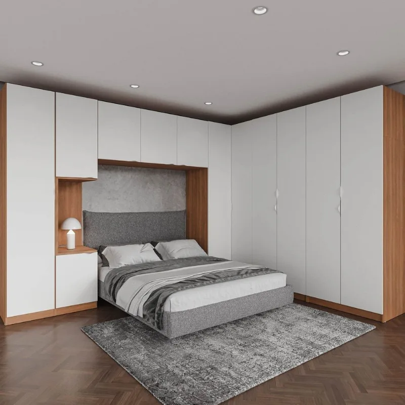 Guarda Roupa Modulado de Casal 12 Portas 6 Peças 1 Mesa de Cabeceira Hera CabeCasa MadeiraOriginals Marrom/Louro/Algodão Louro/Algodão