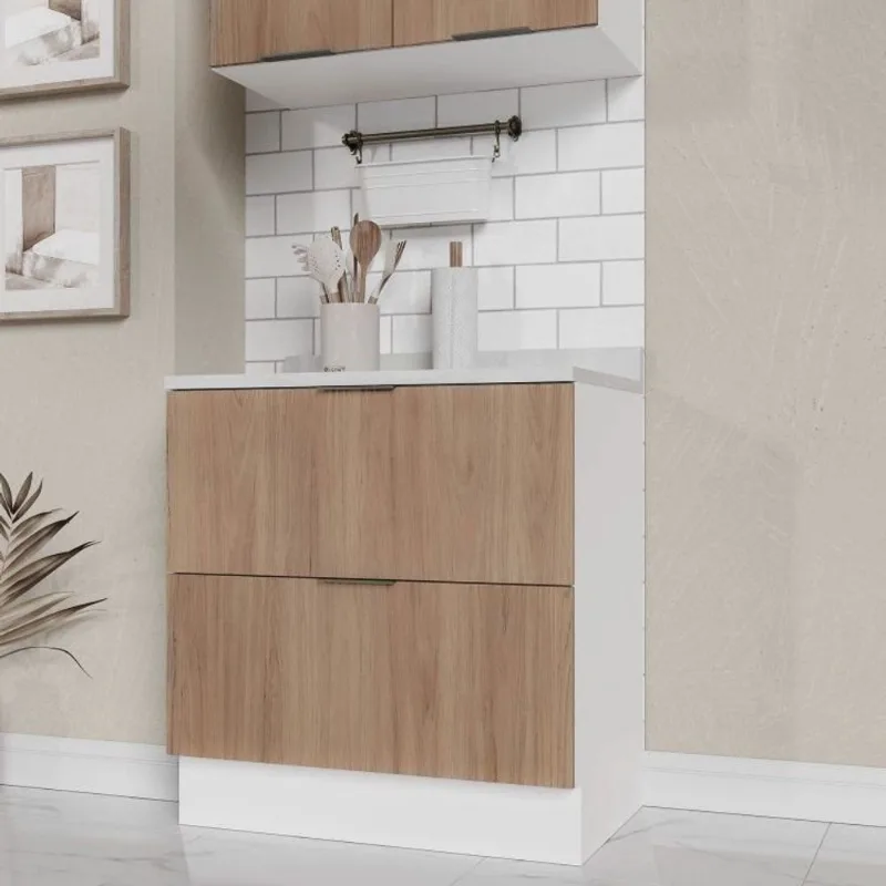Balcão Planejado 2 Gavetões com Tampo e Rodapé Ipanema CabeCasa MadeiraOriginals Acácia/Branco