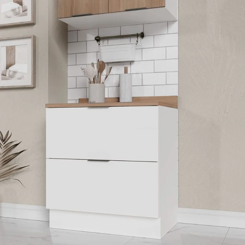 Balcão Planejado 2 Gavetões com Tampo e Rodapé Ipanema CabeCasa MadeiraOriginals Branco
