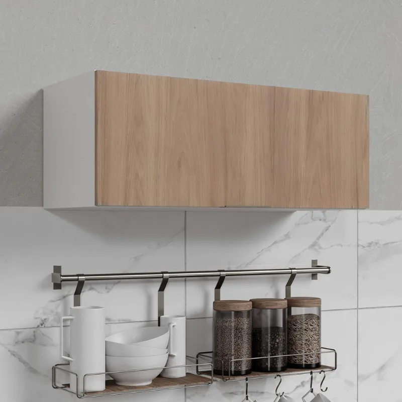 Armário Aéreo Planejado 1 Porta Basculante Ipanema CabeCasa MadeiraOriginals Acácia/Branco