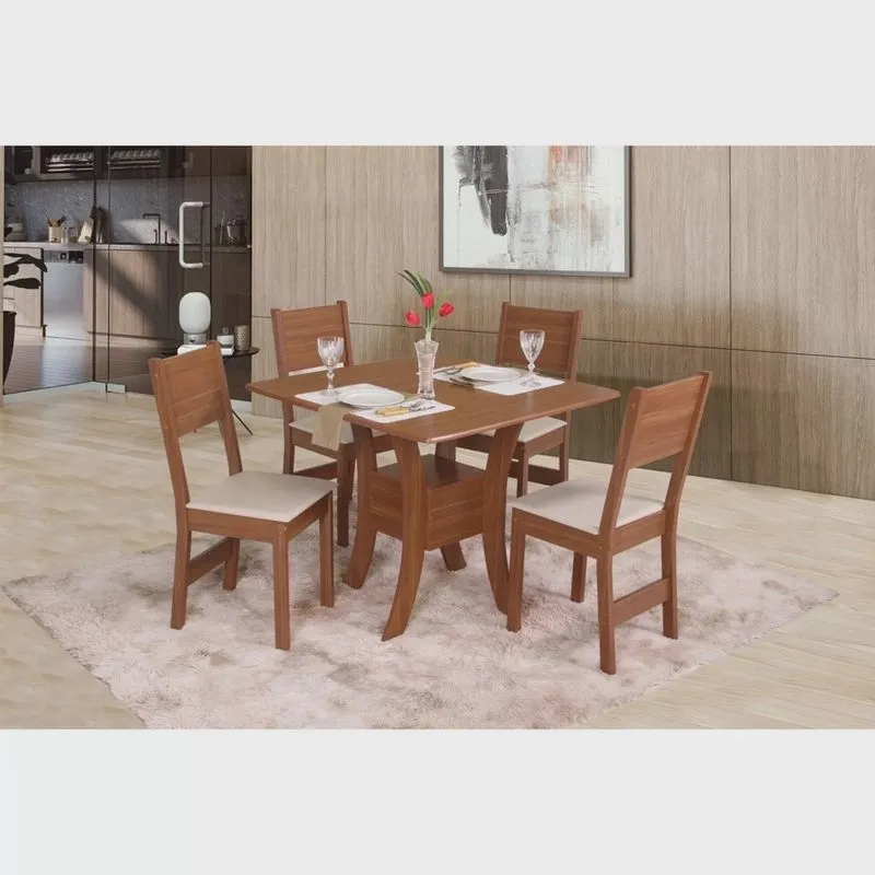 Conjunto Sala de Jantar Mesa Quadrada Amanda com 4 Cadeiras Milena