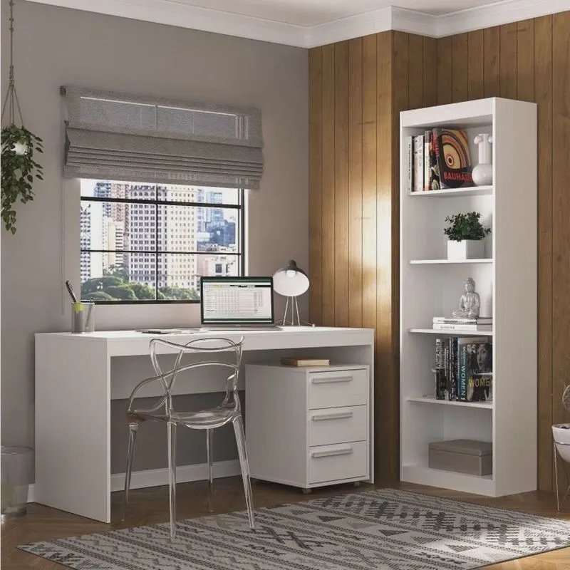 Kit 3 Peças Escrivaninha 150cm com Gaveteiro e Estante Espresso Móveis