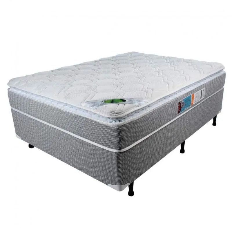 Cama Box Casal 138cmx188cmx71cm Molas Ensacadas Pillow Top Maxi Life Luckspuma Colchões Cinza/Branco