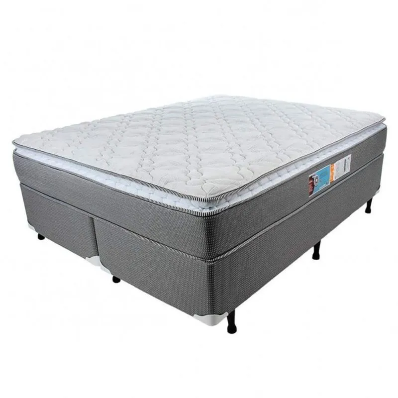 Cama Box Queen 73cmx158cmx198cm Molas Bonnel Trade Luckspuma Colchões Branco/Cinza Quadriculado