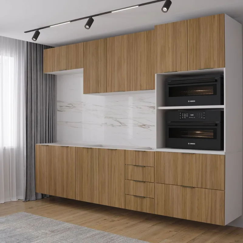 Cozinha Planejada 5 Peças 2 Aéreos 2 Balcões 1 Torre Quente Ipanema CabeCasa MadeiraOriginals Mar Acácia e Branco