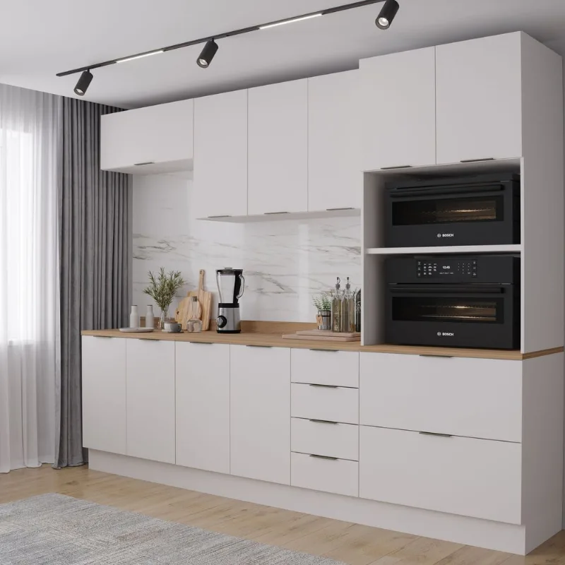 Cozinha Planejada com Tampo 2 Aéreos 2 Balcões 1 Torre Quente Ipanema CabeCasa MadeiraOriginals Br Branco