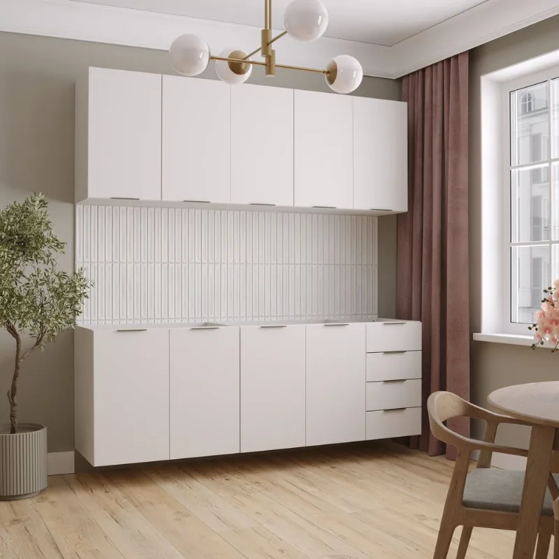 Cozinha Planejada 4 Peças sem Tampo 2 Aéreos e 2 Balcões Ipanema CabeCasa MadeiraOriginals Branco Branco