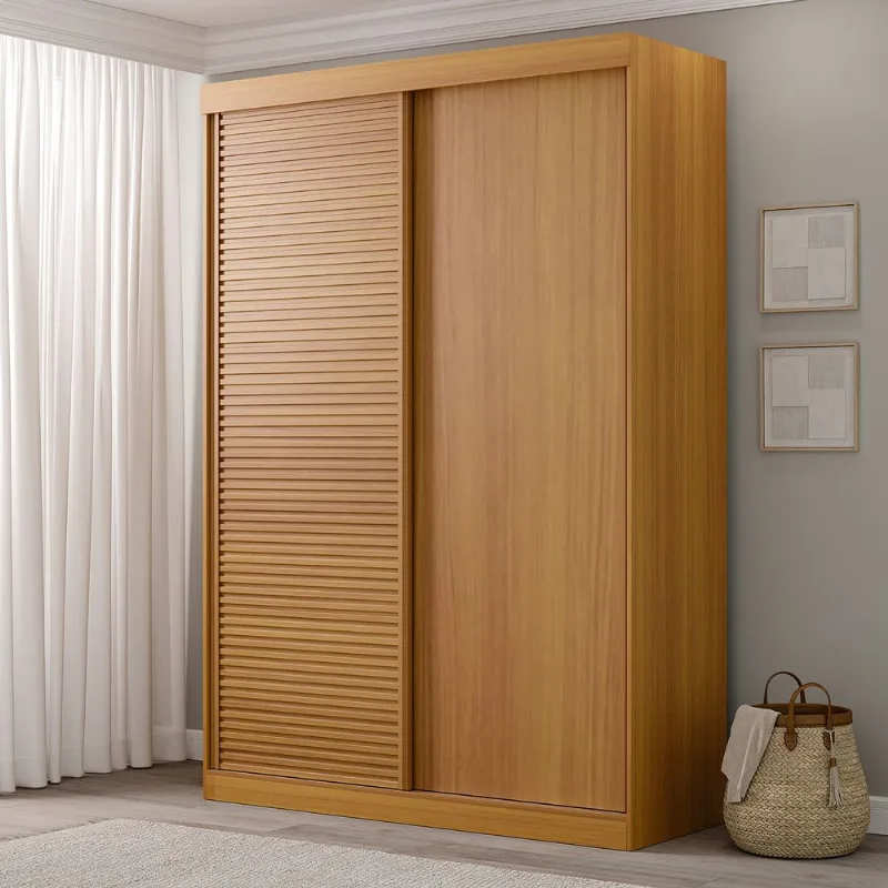 Guarda-Roupa Solteiro 2 Portas 1 Porta Ripada Samambaia CabeCasa MadeiraOriginals Carvalho Carvalho