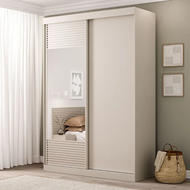 Guarda-Roupa Solteiro 2 Portas 1 Porta com Espelho Samambaia CabeCasa MadeiraOriginals Off White Off White