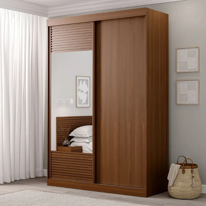 Guarda-Roupa Solteiro 2 Portas 1 Porta com Espelho Samambaia CabeCasa MadeiraOriginals Freijó Freijó