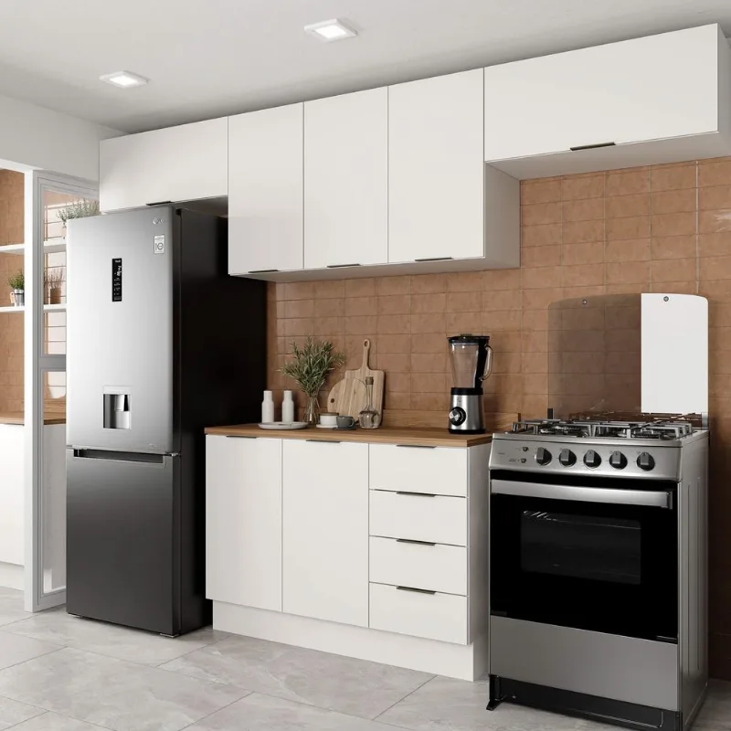 Cozinha Planejada 4 Peças com Tampo 3 Aéreos 5 Portas e 1 Balcão Ipanema CabeCasa MadeiraOriginal Branco