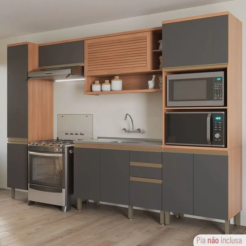 Cozinha Completa 9 Portas 3 Gavetas 5 Peças com Balcão Macadâmia
