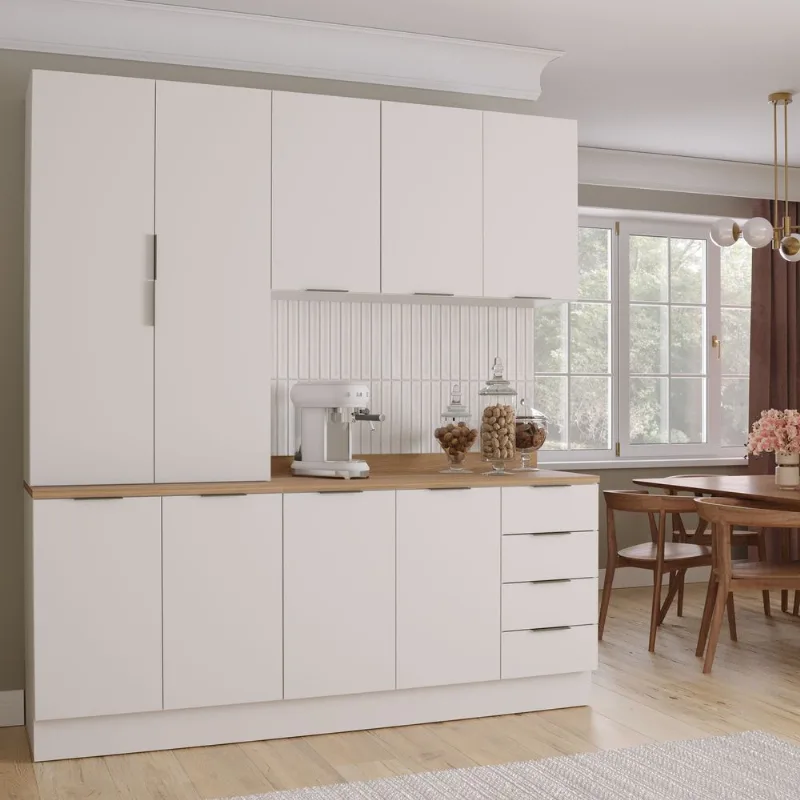 Cozinha Planejada 4 Peças com Tampo 2 Armários Aéreos 5 Portas e 2 Balcões Ipanema CabeCasa Made Branco