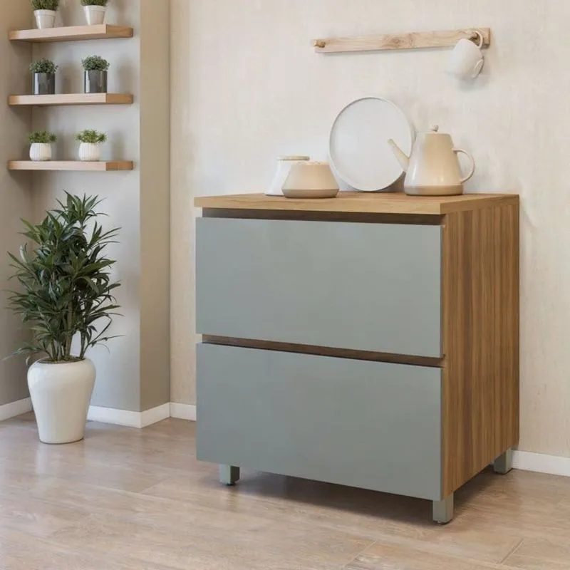 Balcão 1 Porta Basculante 1 Gaveta 70cm Nesher 100% Mdf Rainha Nature/verde