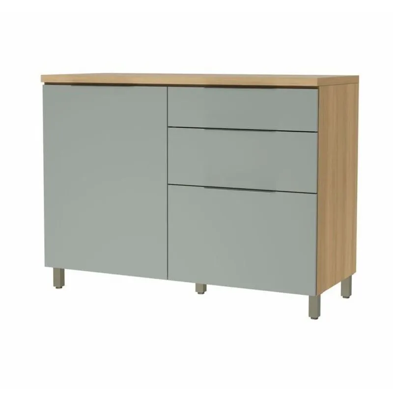 Balcão 1 Porta 3 Gavetas 120cm Nesher 100% Mdf Marquesa Nature/verde