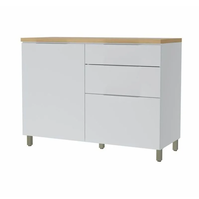 Balcão 1 Porta 3 Gavetas 120cm Nesher 100% Mdf Marquesa Branco/nature
