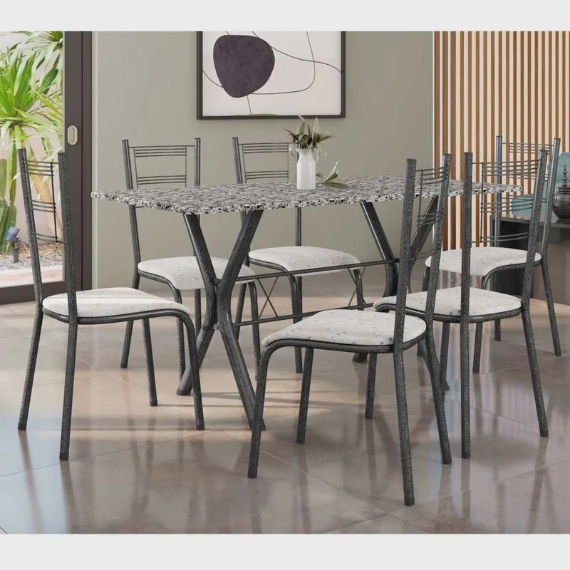 Conjunto Mesa Miami 150cm Granito 6 Cadeiras Santiago Assento Courino