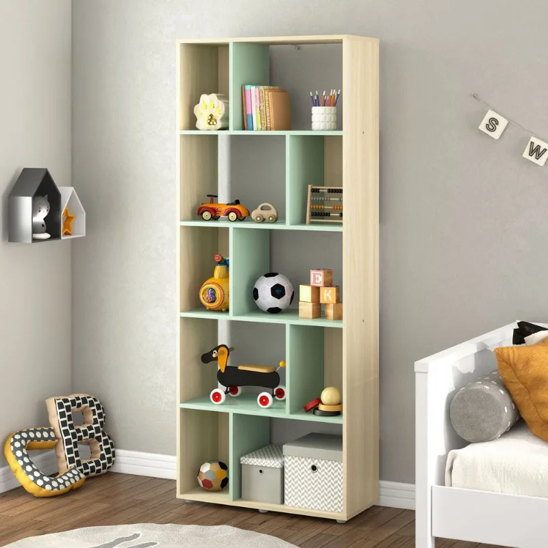 Estante Infantil Multifuncional 10 Nichos Bella Casatema Bege/Marrom/Menta Natural/Menta