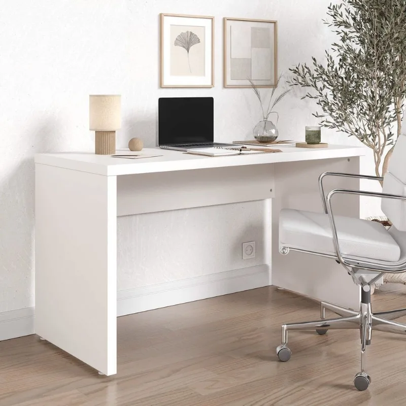 Escrivaninha Mesa Escritório em Tamburato Acabamento em BP Ficus 135cm CabeCasa MadeiraOriginals Br Branco