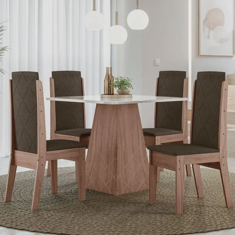 Conjunto Torre Liz 90x90cm com 4 Cadeiras
