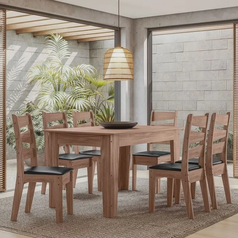 Conjunto Isis 135x90cm com 6 Cadeiras