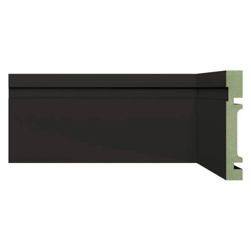 Kit Rodapé De Mdf 10cm X 15mm X 2,40m 10 Barras Com Friso Resistente A Umidade 1002 Moldufama Preto