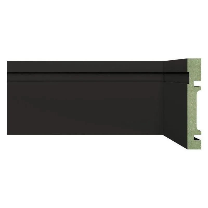 Kit Rodapé De Mdf 10cm X 15mm X 2,40m 20 Barras Com Friso Resistente A Umidade 1002 Moldufama Preto