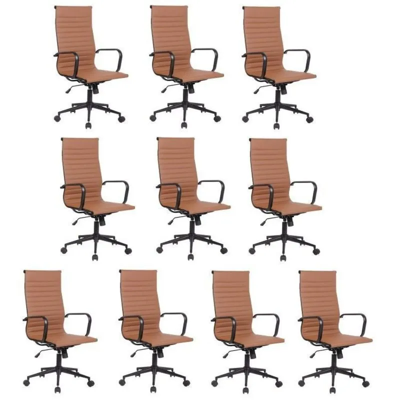 Conjunto 10 Cadeiras De Escritório Presidente Sevilha Com Base Office Aço Preto Rivatti Marrom