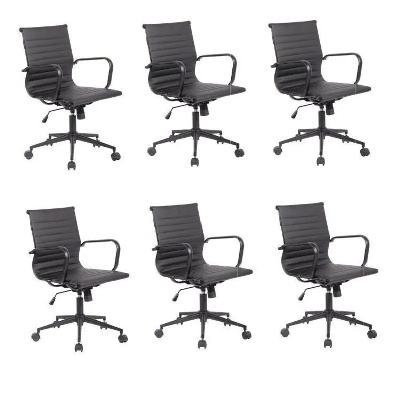 Conjunto 6 Cadeiras De Escritório Diretor Sevilha Com Base Office Aço Preto Preto