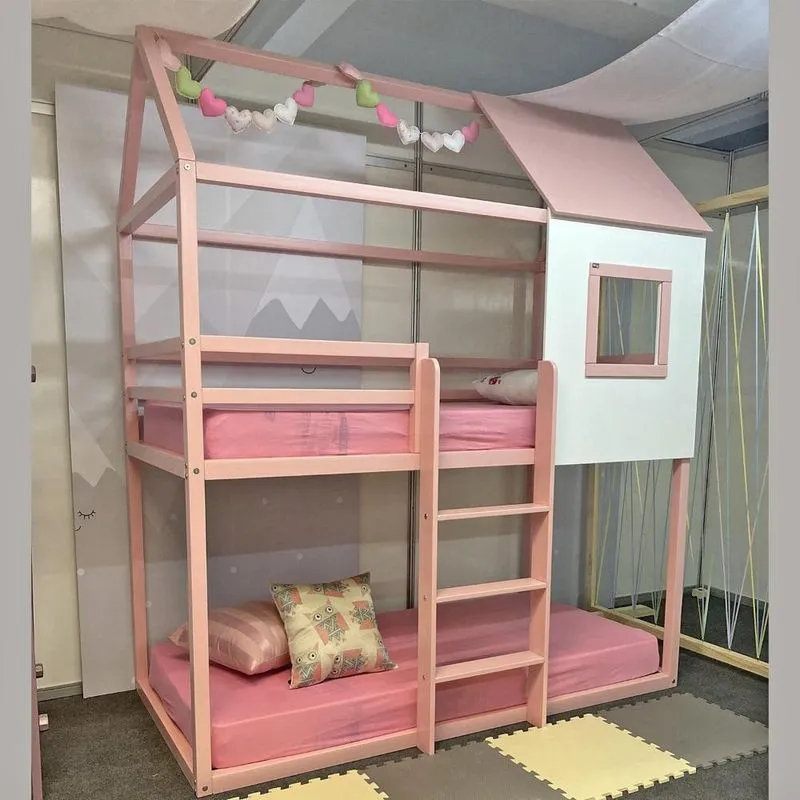 Beliche Infantil Casinha Janelinha Rosa/Branco
