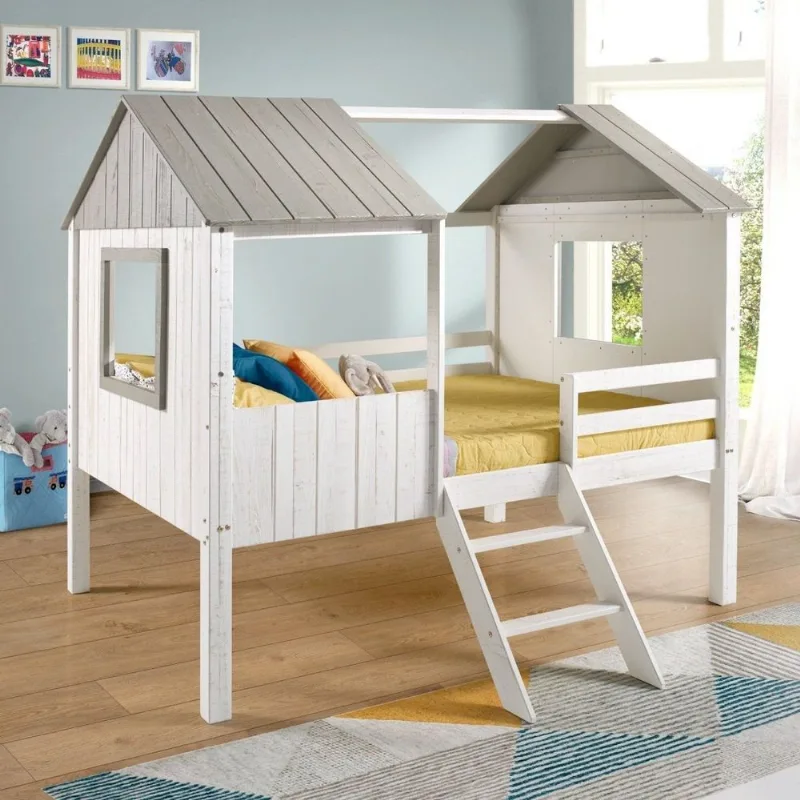Cama Cabana Teddi Casal Branco/Rústico/Cinza Branco Rústico/Cinza Rústico