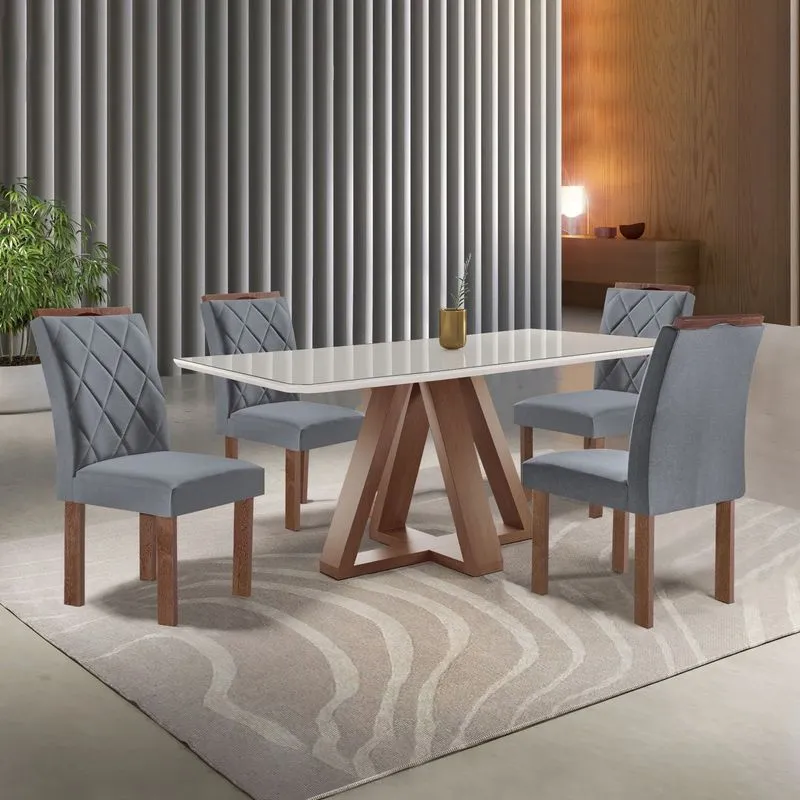 Conjunto Mesa Tampo Smart Plus Kyra 120cmx90cm 4 Cadeiras Arthus Chocolate/off White/suede Cinza