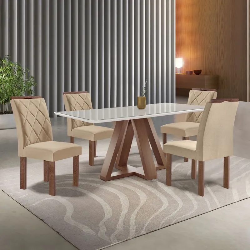 Conjunto Mesa Tampo Smart Plus Kyra 120cmx90cm 4 Cadeiras Arthus Chocolate/off White/suede Cru