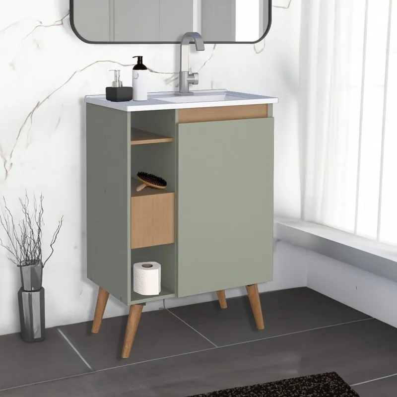 Gabinete Para Banheiro 60cm 1 Porta Lótus Cozimax Jequitibá/verde