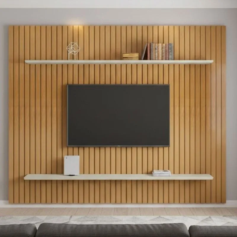 Painel Ripado Para Tv Até 65 Polegadas 2 Prateleiras Roma Cinamomo/off White