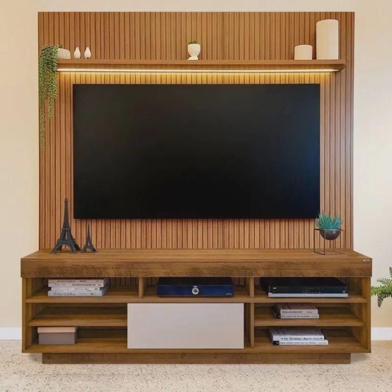 Rack com Painel para TV até 75 Polegadas com LED Impressão Ripada 3D Treviso/Liverpool