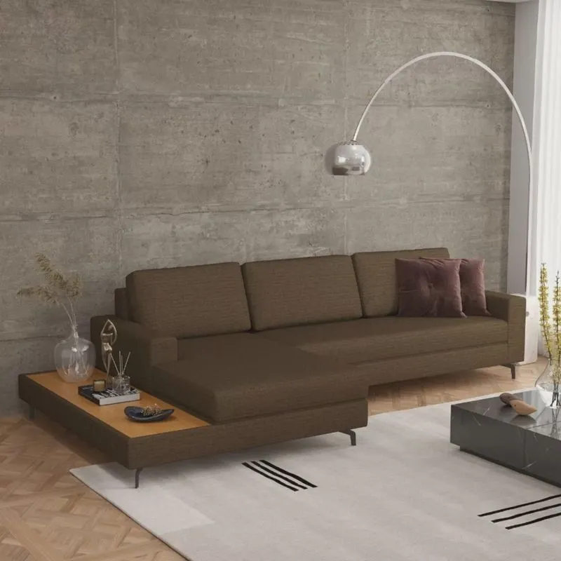 Sofá em Linho 292cm Chaise Esquerdo e Deck Loft