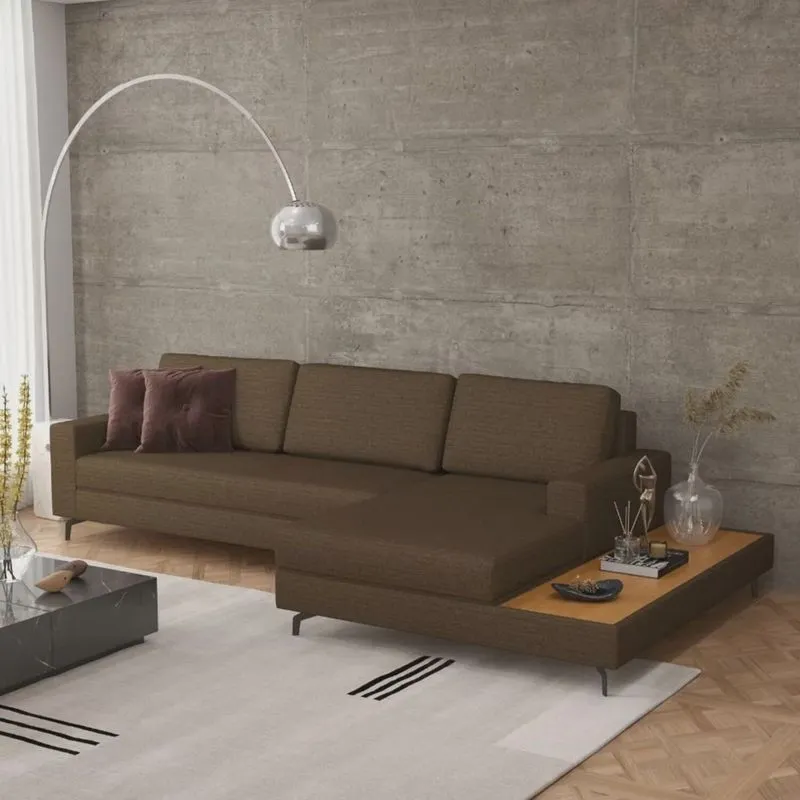 Sofá em Linho 322cm Chaise Direito e Deck Loft