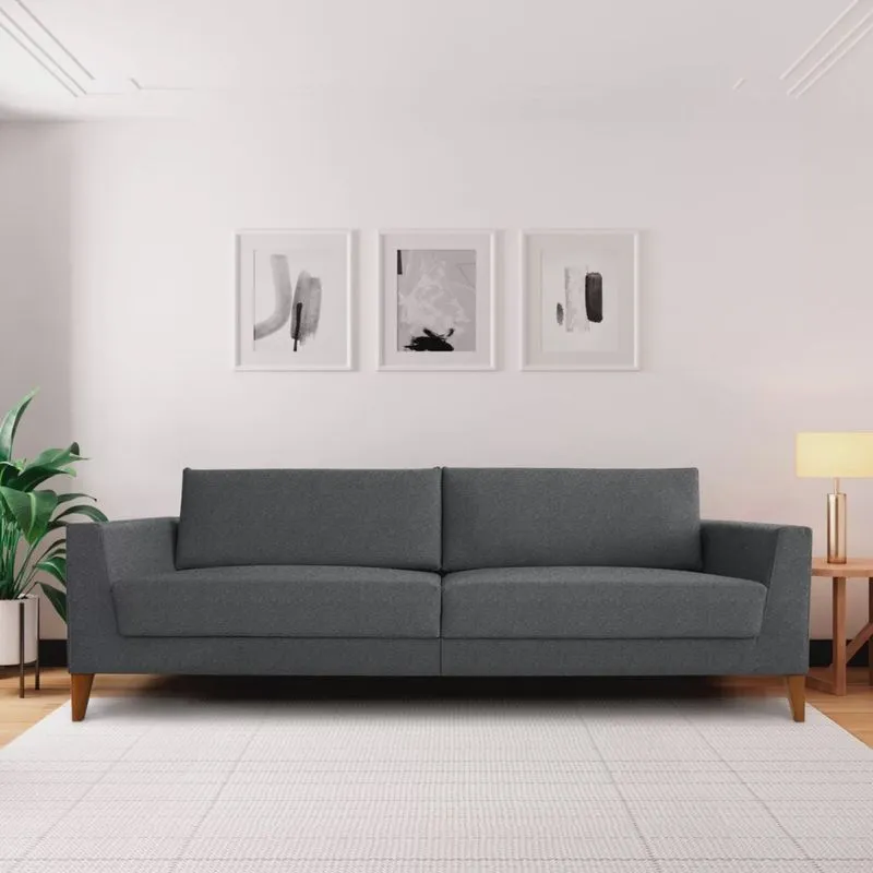 Sofá 4 Lugares 260cm Break Estilo Moderno Linho Pés em Madeira Maciça