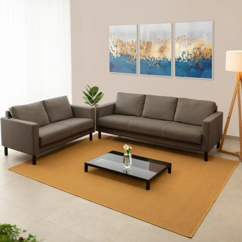 Conjunto de Sofá Antúrio 3 e 2 Lugares com Usb em Linho CabeCasa MadeiraOriginals Marrom Marrom
