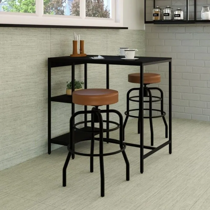 Conjunto Mesa Bistrô 2 Banqueta Aço Giratória Espresso Móveis Preto/caramelo
